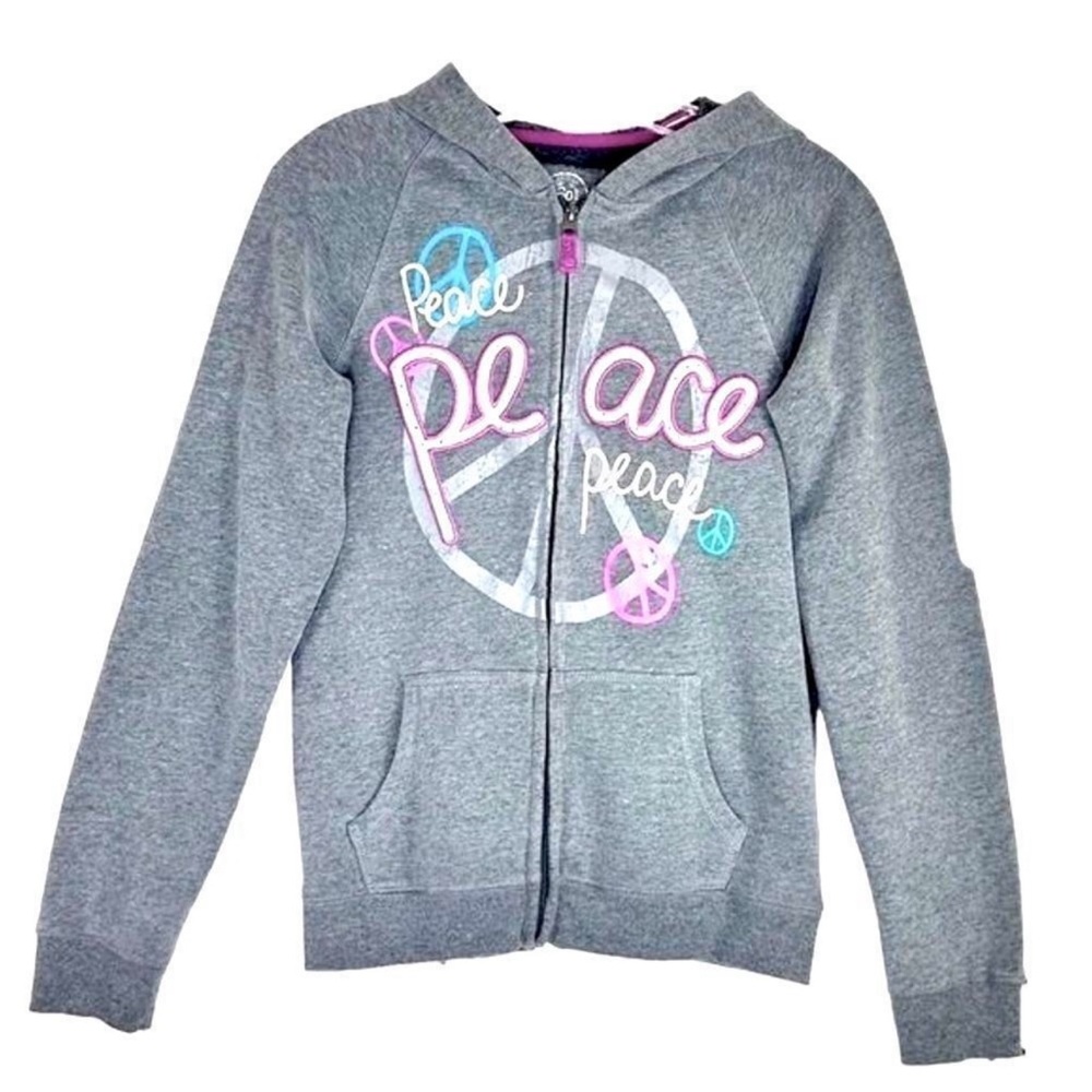 AUTHENTIC AMERICAN HERITAGE GRAY ZIP UP HOODIE PEACE GRAPHICS